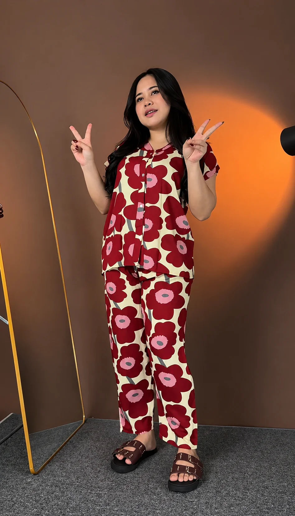 Premium Red Printed Rayon Co-Ord Set