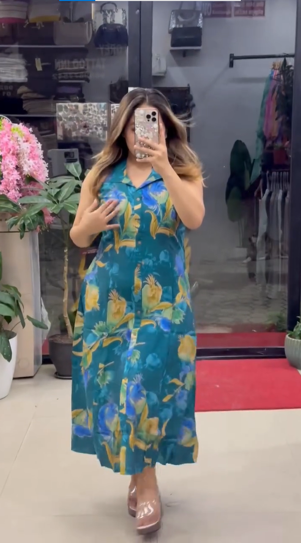 Women’s Floral Printed Sleeveless A-Line Midi Dress