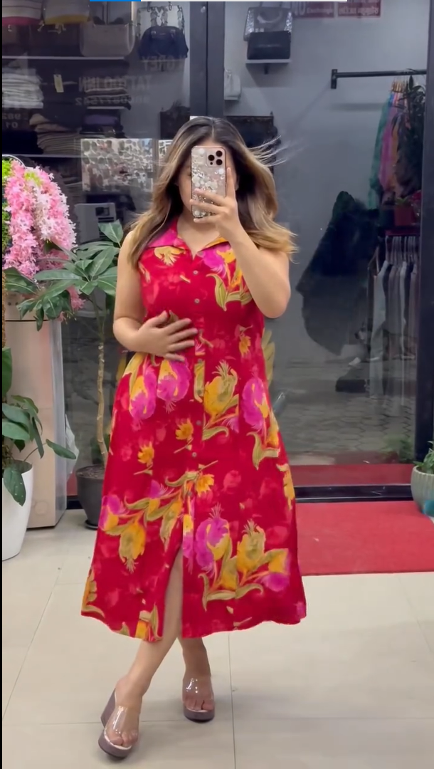 Women’s Floral Printed Sleeveless A-Line Midi Dress