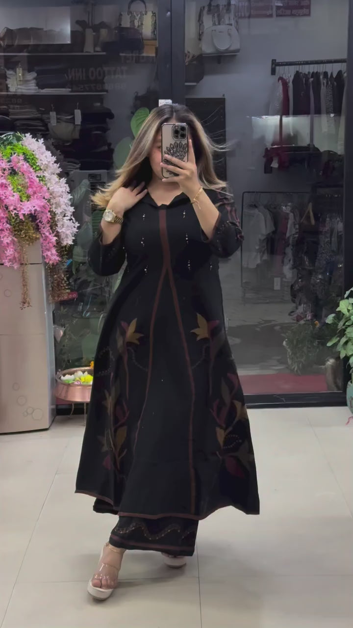Luxury Ethnic Black A-Line Kurti